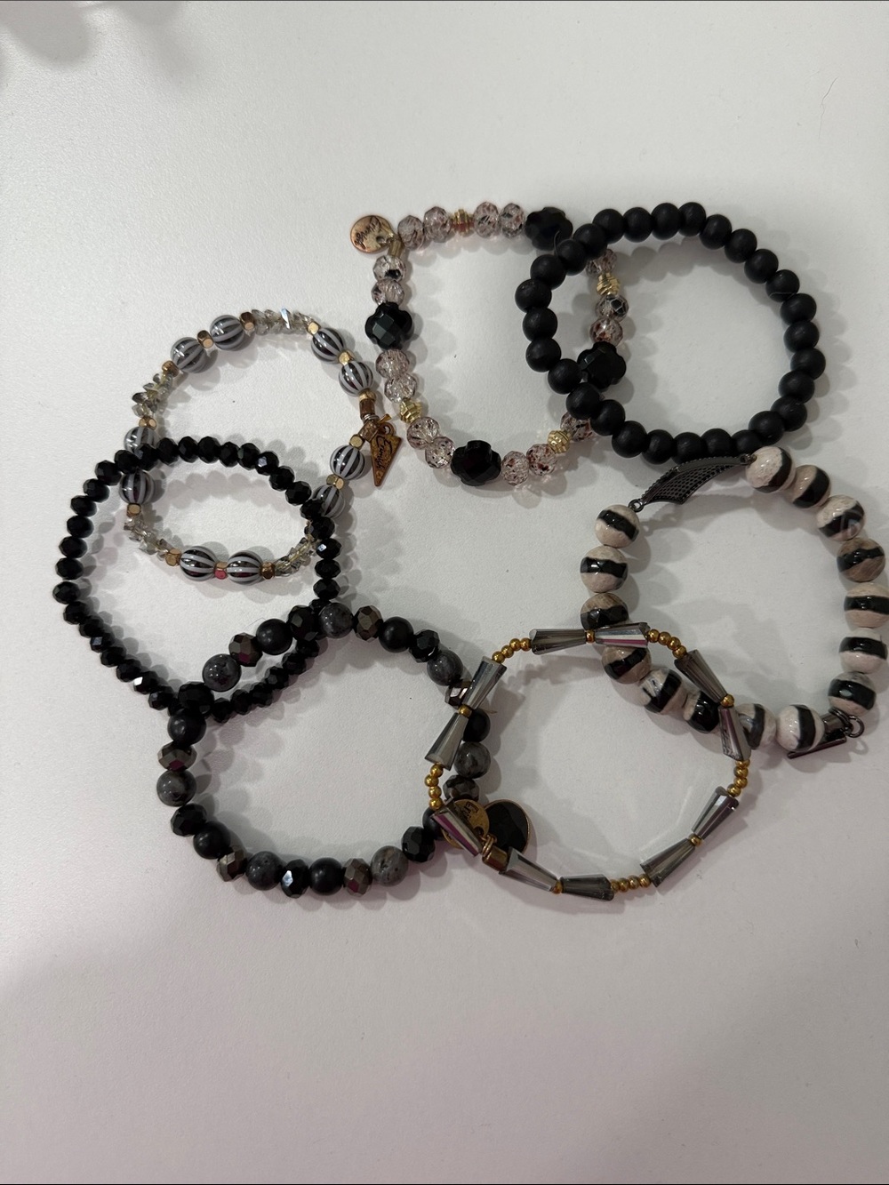 Erimish Black, White & Cream Mixed Bead Stretch Bracelet Set